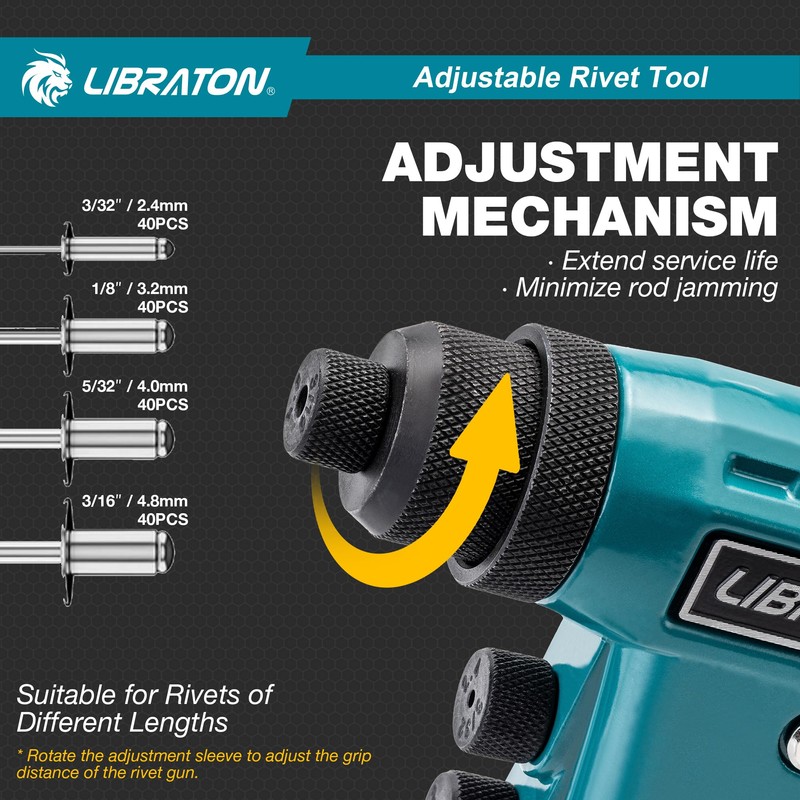 LIBRATON Heavy-Duty Rivet Gun, Pop Rivet Gun Set, Professional Hand