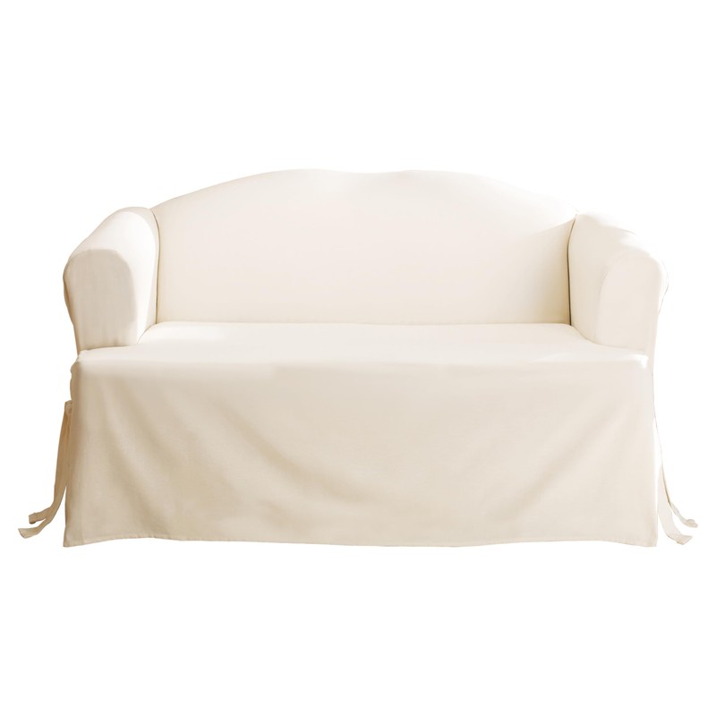 SureFit Home Décor Cotton Duck Solid T-Cushion Loveseat One Piece