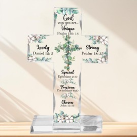 Christian Religious Gifts for Women, Inspirational Bible Verse Quotes Acrylic Cross, Encouragement Presents for Sister Mom Friend, Home Office Desk Decor Plaques Eucalyptus