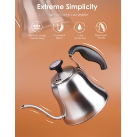 Chefbar Tea Kettle with Thermometer for Stove Top Gooseneck Kettle, Small Pour Over Coffee Kettle, Goose Neck Tea Pot Stovetop Teapot, Hot Water Heater for Camping, Home & Kitchen, Stainless Steel