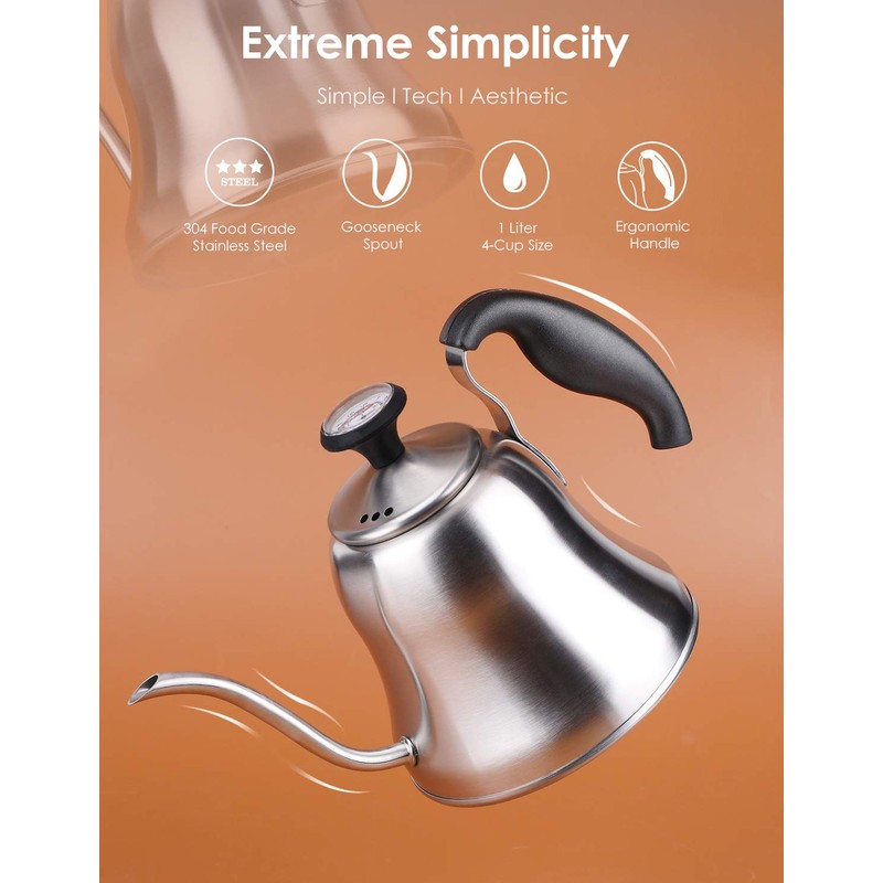 Chefbar Tea Kettle with Thermometer for Stove Top Gooseneck Kettle,