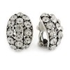 23mm Tall/C-Shape Clear Crystal Clip On Earrings In Silver Tone
