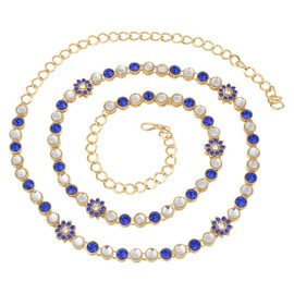 Aheli Ethnic Faux Stone Cintura Charm Jewelry Kamar Patta Belly Chain Indian Traditional Sari Saree Belt para Mujeres (Azul)