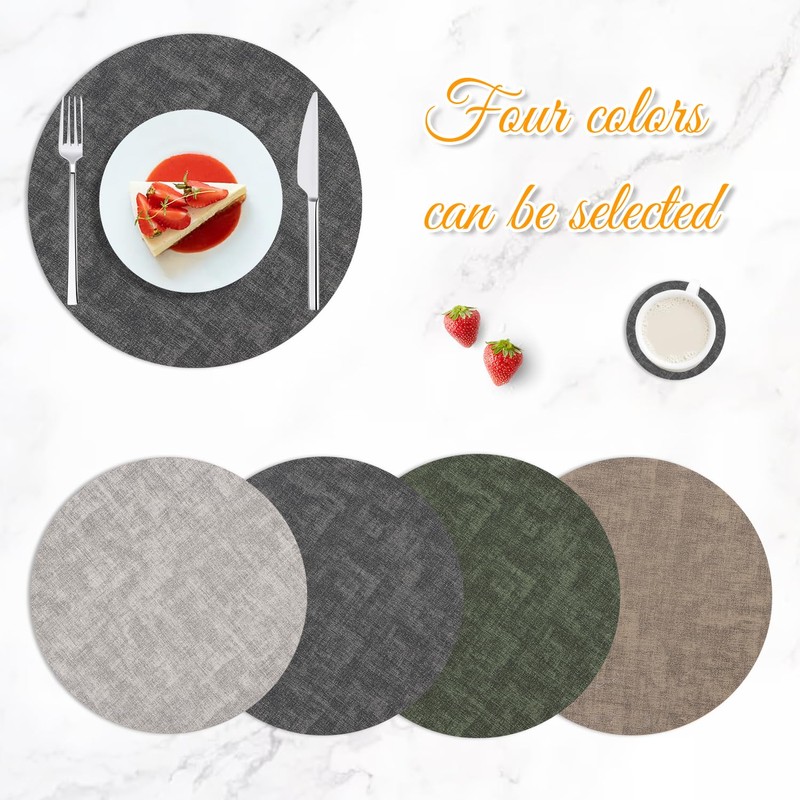 Syrads Placemats and Coaster Set of 4,Table Mats Round Waterproof