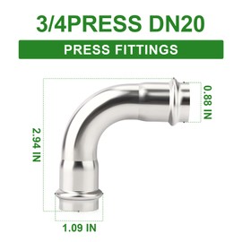 TAISHER 10PCS 304 Stainless Steel Press Fittings, 3/4" Press Slip 90 Degree Elbow,No Pipe Tube Stop 90 Degree Elbows, Propress Pressure Fitting, Residential,Commercial Plumbing
