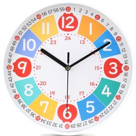 Wall Clock Modern Colorful Kid's Clock Small Silent Analog Round Simple Quiet Quartz Black Wall Clocks Battery Operated Non Ticking for Bathroom Office Garage School Colorful 9 Inch