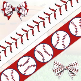 Threetols 2 Rolls 10 Yards Baseball Ribbons, 7/8" Red White Grosgrain Ribbons Sport Ribbons Wrapping Craft Ribbons for Sport Team Decoration and Theme Party Decorations