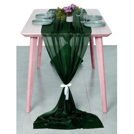 MDS 5 Pack 10ft Chiffon Table Runner 29 x 120 Inches Sheer Wedding Runner Romantic Rustic Table Runner for Wedding Decorations, Birthday Parties, Bridal Shower Party Arch Decor - Hunter Green