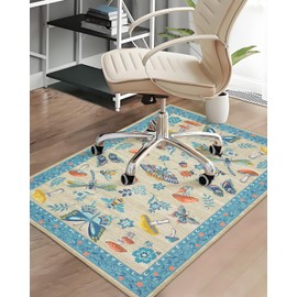 CAREMEE Office Chair Mat for Hardwood Floor,Mushroom 48"x60" Computer Chair Mat for Rolling Chairs Carpet,Under Desk Non Slip Gaming Rug,Low-Pile Rubber Backing Large Protector Mat (Khaki Blue)