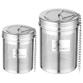 TEEMADE 2 Pack Tea Infuser,Extra Fine Mesh Holes Tea Ball Strainers with Threaded Connection,304 Stainless Steel Cooking Filters,Easier to Brew Loose Leaf Tea, Spices,Seasonings,Soup Etc (1M + 1L)