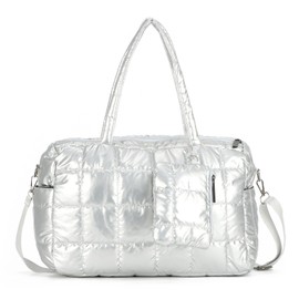 Syrads Shopping Bag for Women Large Purse Women's Padded Shoulder Bag Lightweight Puffy Shopping Bag and School Bag, silver