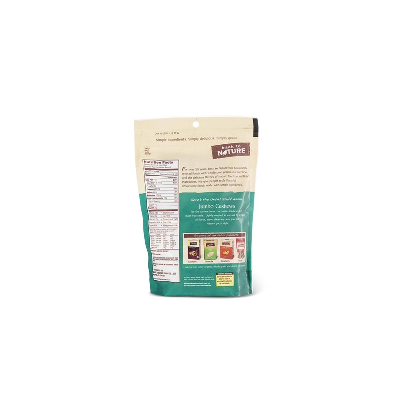 Back to Nature Nuts, Non-GMO Sea Salt Roasted Jumbo Cashews,