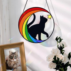 Memorial | Rainbow Cat Dog Memorial Ornaments | Window Decor, Black Cat Decor Pendant for Cat Lover Indoor Garden