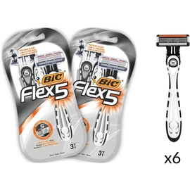 BIC Flex 5, Men's 5-Blade Razors with Moveable Blades for a Close Shave, Solid Control, Pack of 6