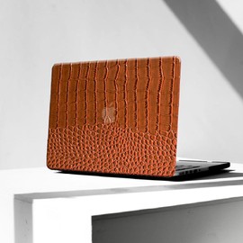 KEROM Crocodile Case for MacBook Air 13 inch M1 2021 2020 2019 2018 A2337 A2179 A1932, Crocodile MacBook Air M1 Case, Texutured Aligator Skin Snakeskin PU Leather Hard Shell & Keyboard Cover, Brown