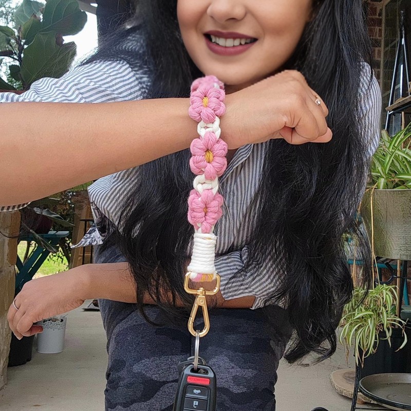 Handmade By Uruba Macrame Daisy Keychain Wristlet Lanyards for Keys,