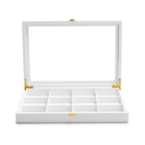 Oirlv White 12 Gird Jewelry Organizer Tray with Acrylic Lid