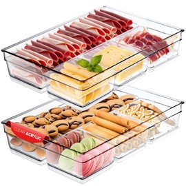 Serving Platter (Set of 2) 4 Sections Serving Tray, Clear Acrylic Party Platter Tray, Food and Cookie Trays for Serving, Clear Charcuterie Tray for Cheese, Fruit and Snacks, BPA Free