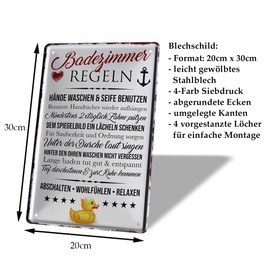 Tin Sign Bathroom Rules – Bathroom Decoration Sign – Decorative Tin Sign for Guest Toilet, Bathroom, Toilet, Bathroom Door Sign – Decorative Bath Room, Shower Room – Metal Sign with Funny Saying – 20