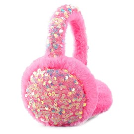 Ear Muffs Kids Winter Girls Earmuffs Cute Fluffy Ear Warmer Childrens Plush Thermal Furry Sequin Ear Covers Windproof Soft Headband Outdoor Sports Faux Fur Ski Cycling Headwear Pink