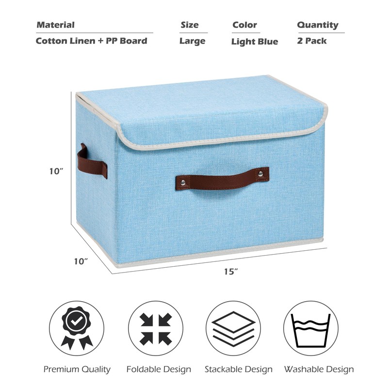 2PCS Storage Boxes with Lids Cotton Linen Fabric Bins Baskets