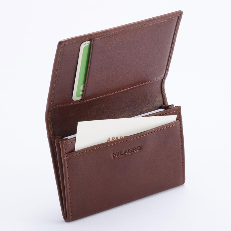 MILAGRO SLM1296 Soft Cowhide Leather Bamboo Gusset Business Card Holder