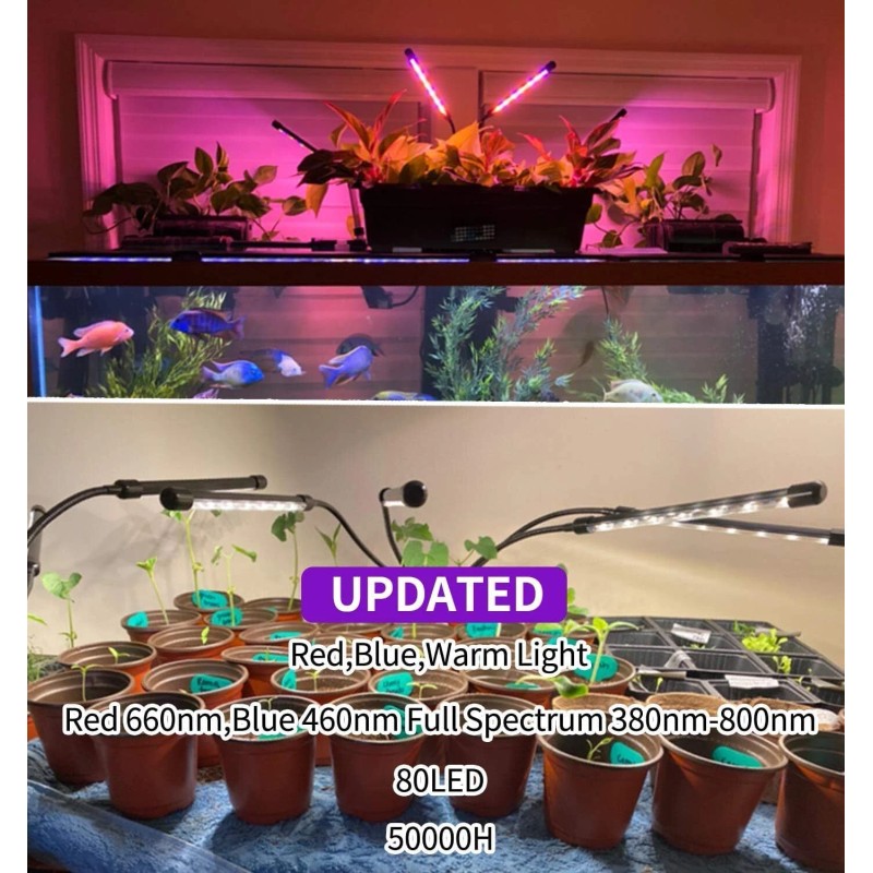LEOTER 4 Head Led Grow Light With Timer Dimmable Modes