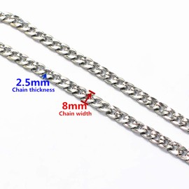 Model Worker DIY - Correa de cadena plana de hierro para bolso de mano, correas de cadena de hombro, correas de repuesto con hebillas de metal (47 pulgadas, plateada)