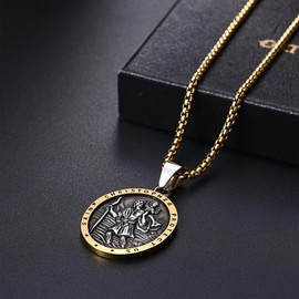 Rofusn St. Christopher Medal Necklace for Men: Silver Gold Stainless Steel Religious Protection Cross Amulet Pendant for Women Travelers Adventurers
