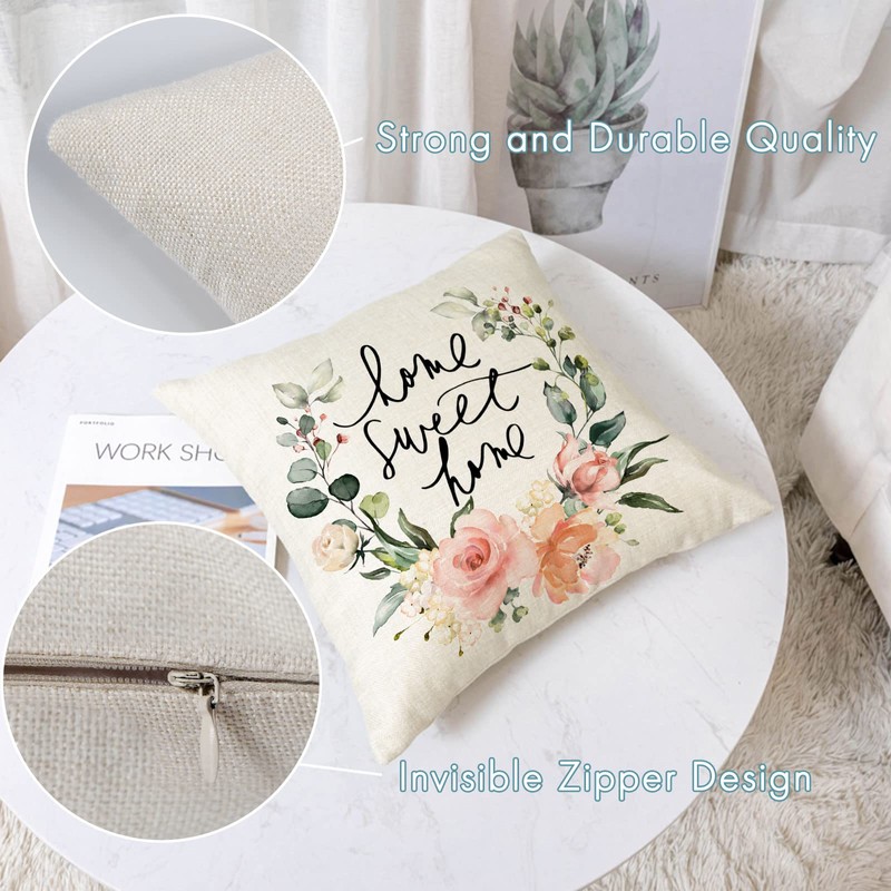 YeeJu Spring Decorative Throw Pillow Covers Square Cotton Linen Cushion