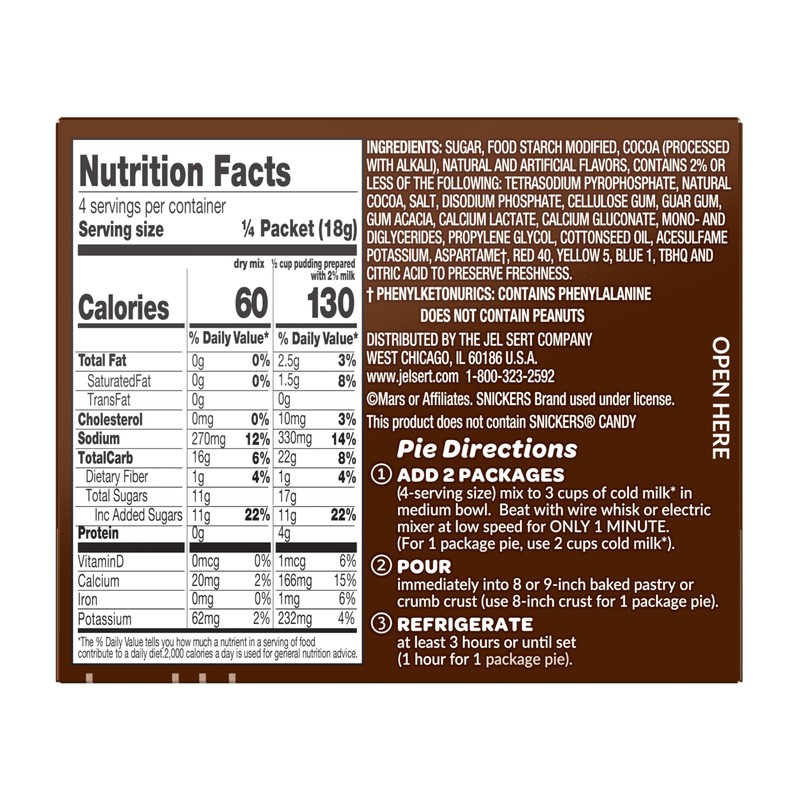 SNICKERS Milk Chocolate Pudding & Pie Filling, 2.55 oz, 4