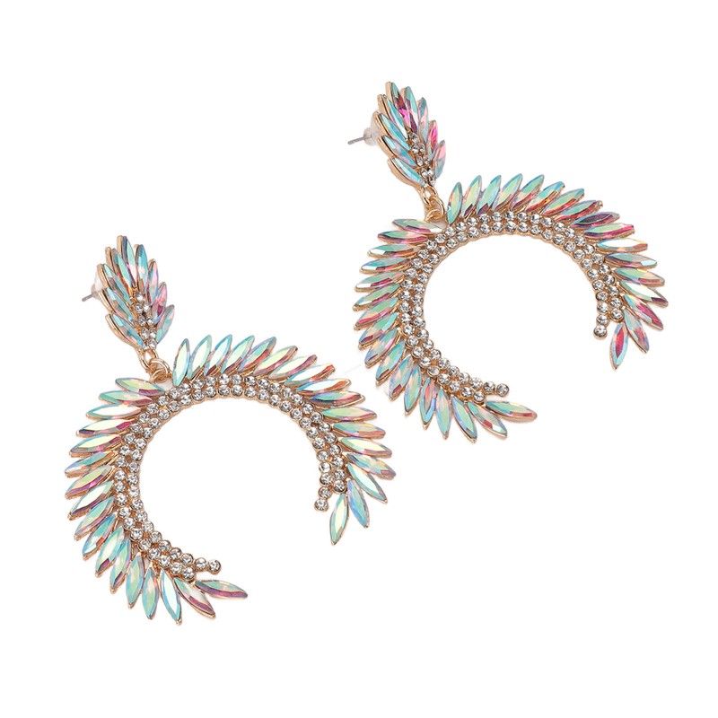 Marquise Flower Teardrop Earrings KC Gold Glittering Semicircle Teardrop Dangle