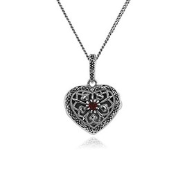 Gemondo Silver Necklace, Sterling Silver Garnet & Marcasite January Birthstone Heart Locket Necklace