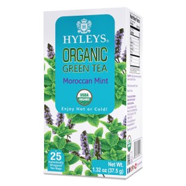 Hyleys Organic Green Tea Moroccan Mint Flavor - 25 Tea Bags - (6 Pack - 150 Tea Bags Total)