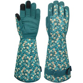 SAVJOB Gardening Gloves for Men&Women,Leather Thorn Proof Garden Gloves with Touchscreen,Work Gloves,Gardening Gifts for Women,Lake-blue,Large