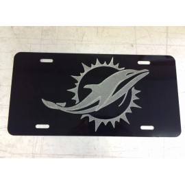 BLVD Miami Dolphins Logo Car Tag Diamond Etched on Black Aluminum License Plate