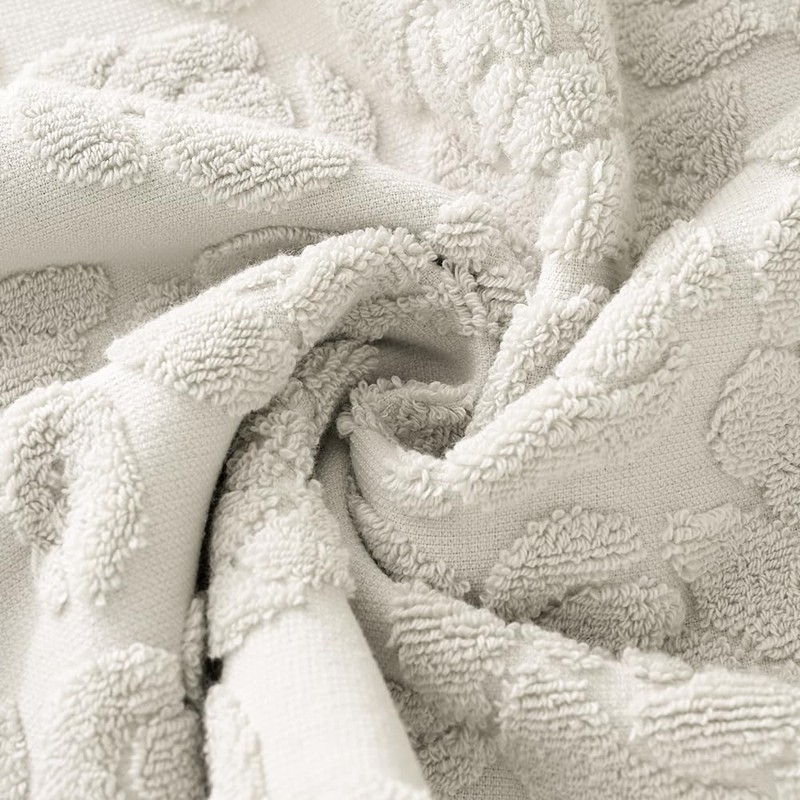 YiLUOMO White Embossed Floral Pattern Hand Towel Set of 2