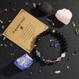 Zodiac Bracelets for Women Spirit Bracelet Manifestation 12 Constellations Healing Crystal Stone Beads Bracelet Birthday Zodiac Gifts Horoscope Spiritual Bracelet