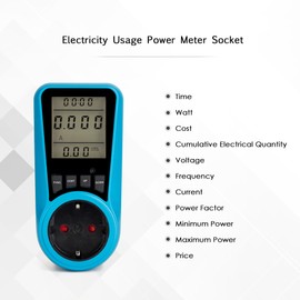 LCD Display Electricity Usage Power Meter Socket Energy Watt Volt Amps Wattage KWH Consumption Analyzer Monitor Outlet AC230V~250V EU Plug