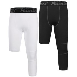 Roadbox Boys One Leg 3/4 Compression Pants 2 Pack - Basketball Tights for Gym Athletic Base Layer Leggings