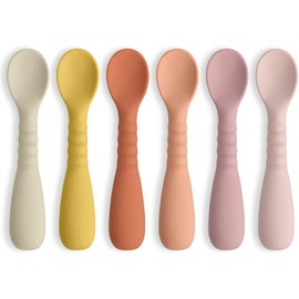 ME.FAN - Cucharas de alimentación de silicona para bebé, paquete de 6 cucharas para bebés de primera etapa, utensilios de bebé, cuchara de entrenamiento suave, juego de cucharas para masticar para