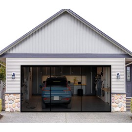 Magnetic Garage Door Screen 19x8ft for 2 Car Garage Doors, Retractable Fiberglass Mesh, Hands Free Heavy Duty Screen Curtain for Garage Porch Patio Pergola Canopia Gazebo Sliding Doors (Black, 19x8ft)