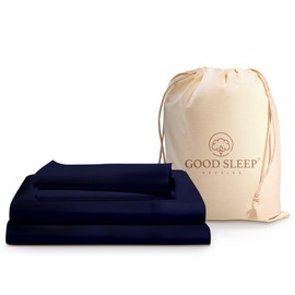 Good Sleep Bedding Twin XL Sheet Set -100% Egyptian Cotton Twin XL Bedding Set, 3Pc, 1000 TC, Twin XL Bed Sheets, Soft, Luxury Sateen Weave, 16" Deep Pocket XL Twin Sheet Set - Navy Blue Sheets