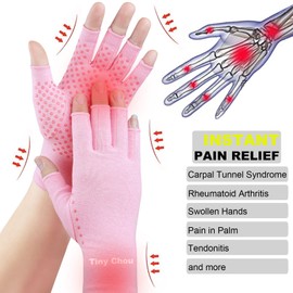 2 Pairs Arthritis Gloves, Compression Glove for Women, Relieve Arthritis,Rheumatoid,Osteoarthritis,Carpal Tunnel,Hand Pain,Anti-Slip Fingerless Gloves for Work & Daily Use (Pink with Dots, Small)