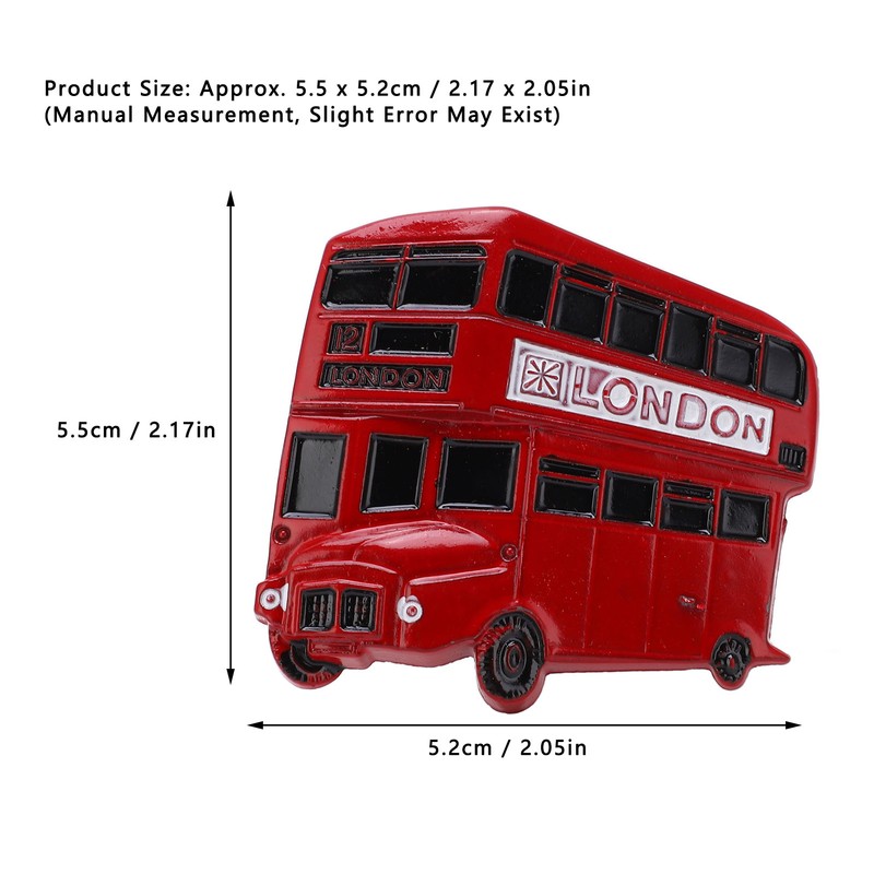 3Pcs Bus Fridge Magnet Red Bus Design Bright Colors Magnetic
