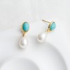 14K Gold Plated Turquoise Freshwater Cultured White Pearl Dangling Drop
