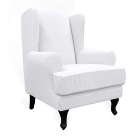 Easy-Going Stretch Wingback Chair Sofa Slipcover 2-Piece Sofa Cover Furniture Protector Couch Soft with Elastic Bottom, Spandex Jacquard Fabric Small Checks, Snow White