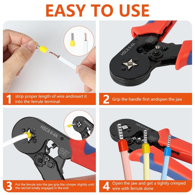 Flintronic Ferrule Crimping Tool, Ferrule Pliers, Self Adjustable Ratchet Bootlace