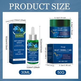 Organic Firming Night Cream Blue Gentian & Edelweiss Natural Cosmetics Anti Ageing Face Cream & Face Serum Set, Reduces Deep Wrinkles & Reduces Pigment Spots, for All Skin Types, 50 g + 30 ml