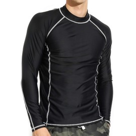Actleis Men's Long Sleeve Rash Guard, UPF50+ UV Sun Protection Swimming Shirts Quick Dry Surf Tee XXL Black